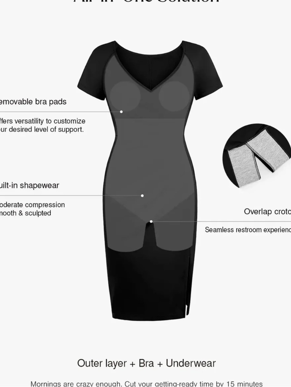 Black Ruched V-Neck Midi Dress with Side Slit - Picture 2 of 6